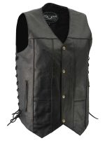 M-Boss Motorcycle Apparel BOS13517 Men’s Classic Black Leather ‘Side Laced’ Motorcycle Biker Rider Vest - Image 4