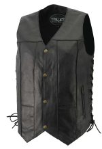 M-Boss Motorcycle Apparel BOS13517 Men’s Classic Black Leather ‘Side Laced’ Motorcycle Biker Rider Vest - Image 5
