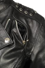 M Boss Motorcycle Apparel BOS22503 Women’s Black Armored Motorcycle Leather Jacket with Back Lacing Detail - Image 5