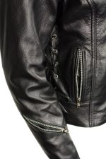 M Boss Motorcycle Apparel BOS22503 Women’s Black Armored Motorcycle Leather Jacket with Back Lacing Detail - Image 4