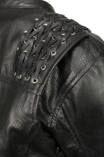 M Boss Motorcycle Apparel BOS22503 Women’s Black Armored Motorcycle Leather Jacket with Back Lacing Detail - Image 6