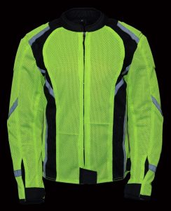 M Boss Motorcycle Apparel BOS22705 Wome’ns Hi-Vis Green Motorcycle Mesh Racer Jacket with Open Neck - Image 5