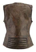 M Boss Motorcycle Apparel BOS24501 Women’s Black and Beige Leather Plain Side Motorcycle Biker Rider Vest - Image 6