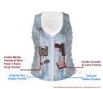 M Boss Motorcycle Apparel BOS24501 Women’s Black and Beige Leather Plain Side Motorcycle Biker Rider Vest - Image 2