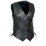 M Boss Motorcycle Apparel BOS24502 Women’s Classic Black Leather Snap Front Motorcycle Vest with Side Laces