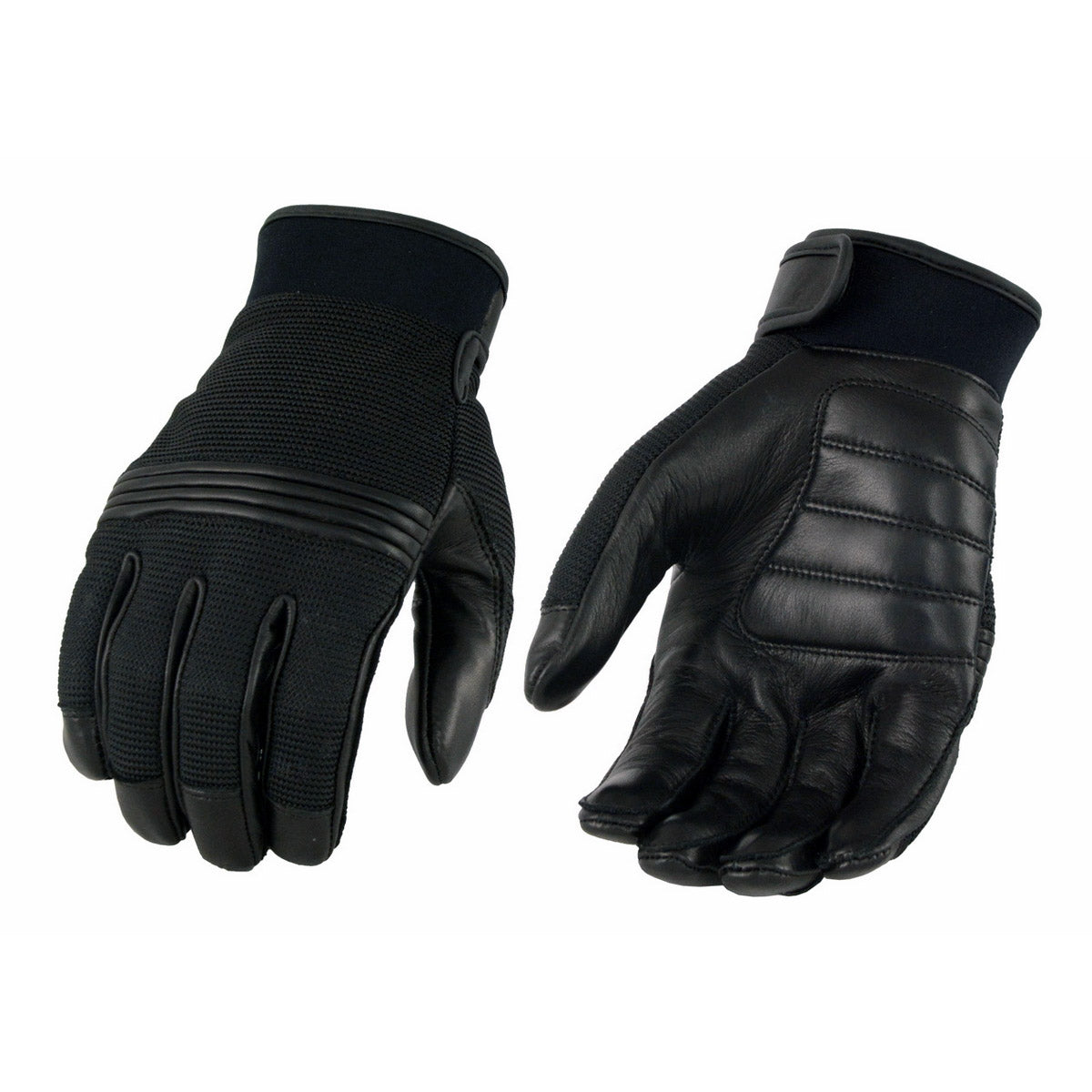 M Boss Motorcycle Apparel BOS37530 Men’s Black Leather with Perforated Mesh Racing Gloves