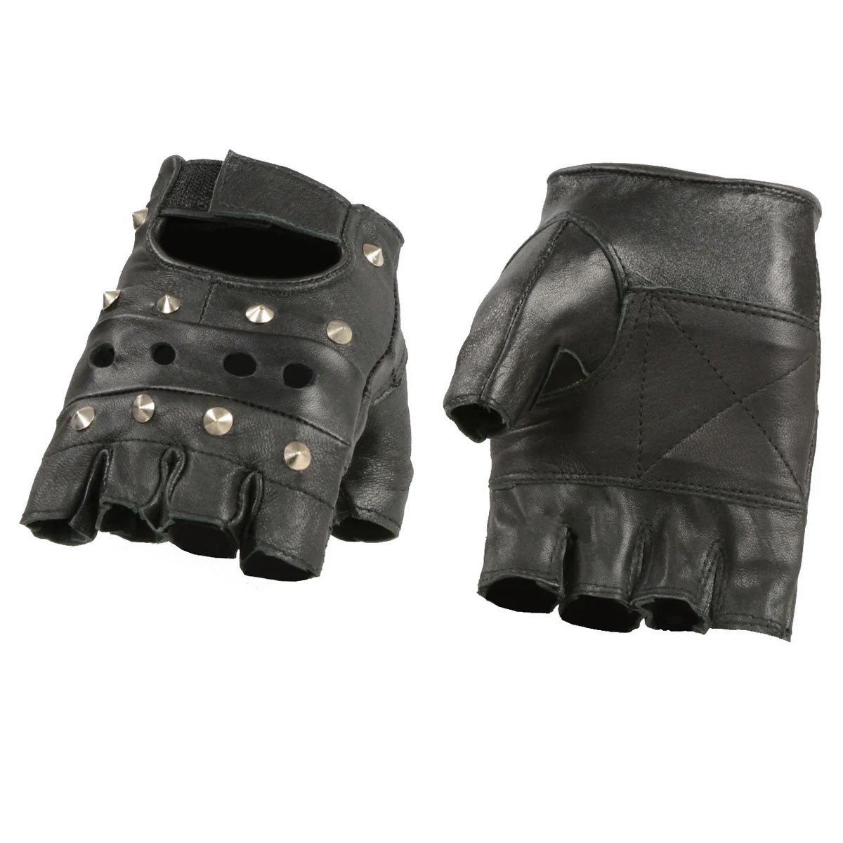 M Boss Motorcycle Apparel BOS37560 Men’s ‘Studded’ Black Leather Fingerless Gloves