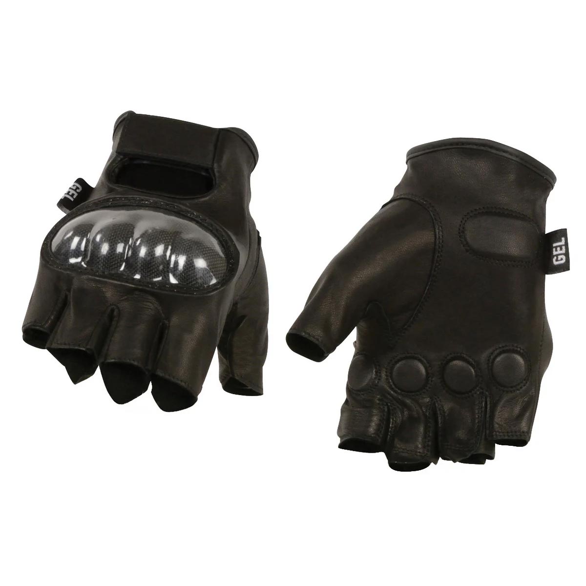 M Boss Motorcycle Apparel BOS37561 Men’s Black Leather Fingerless Gloves with Hard Knuckles