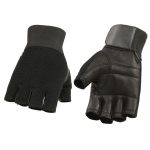 M Boss Motorcycle Apparel BOS37562 Men’s Black Leather with Spandex Fingerless Gloves