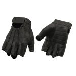 M Boss Motorcycle Apparel BOS37564 Men’s Black Perforated Leather Gel Palm Fingerless Gloves