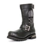 Hot Leathers BTM1018 Men’s Black Tall Harness Flag Skull Boot with Round Toe - Image 6