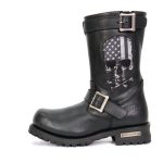 Hot Leathers BTM1018 Men’s Black Tall Harness Flag Skull Boot with Round Toe - Image 7