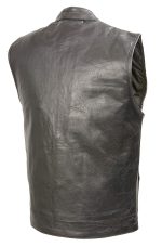 Men’s SOA Black Premium Buffalo Leather Club Style Motorcycle Rider Vest with Patch Access BZ6010 - Image 2