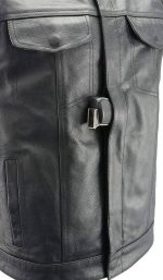 Men’s SOA Black Premium Buffalo Leather Club Style Motorcycle Rider Vest with Patch Access BZ6010 - Image 6