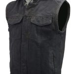 Men’s Denim Rustic and Casual Black Jean Club Style Biker Riding Vest with Removable Hoodie BZ7200
