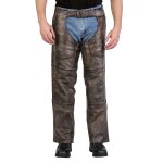 Hot Leathers CHM1008 Unisex Distressed Brown Premium Motorcycle Leather Chaps