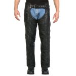 Hot Leathers CHM1009 Men’s Black Leather 2 Pocket Mesh Lined Motorcycle Rider Chaps