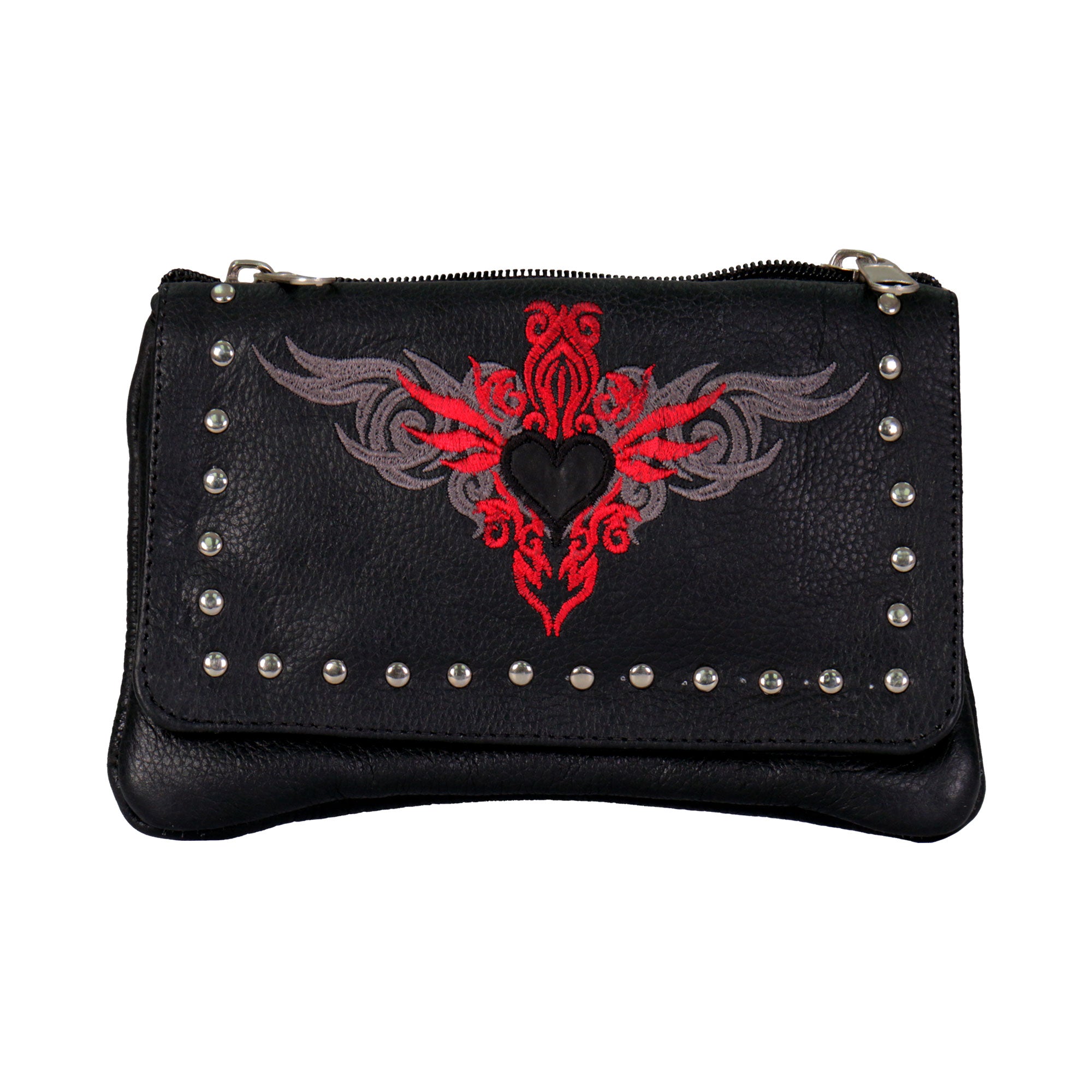 Hot Leathers CPE2001 Reflective Heart with Studs Clip Pouch-8″X5″X1″