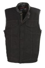 Club Vest CV3003LT Men’s Black Motorcycle Denim Vest with Concealed Snaps and Hidden Zipper