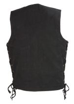 Club Vest CVM1360 Men’s Classic Side Lace Black Denim Motorcycle Vest with Snap Buttons - Image 2