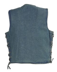 Club Vest CVM1360 Men’s Classic Side Lace Blue Denim Vest with Snap Buttons - Image 2