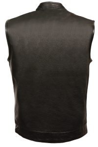 Club Vest CVM2036 Men’s Leather Black Open Collar Vest with Snap Buttons - Image 2