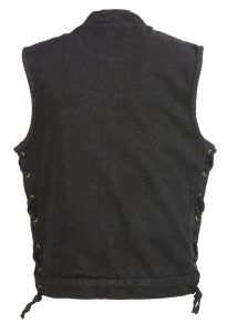Club Vest CVM3002 Men’s Classic Black Side Lace Denim Vest with Dual Front Closure - Image 2