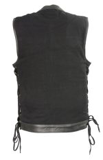 Club Vest CVM3011 Men’s Side Lace Black Denim Vest with Leather Trim Accents - Image 2