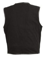 Club Vest CVM3038 Men’s Black Denim Collarless Motorcycle Club Style Vest with Leather Trim - Image 2