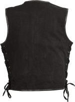 Club Vest CVM3039 Men’s Black Denim Motorcycle Rider Vest with Leather Trim and Side Laces - Image 3