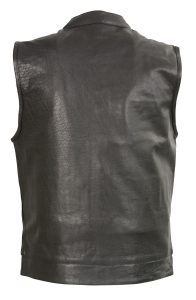 Club Vest CVM3710 Men’s Leather Black Open Neck Vest with Snap and Zip Front Closure - Image 2