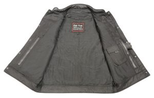 Club Vest CVM3710 Men’s Leather Black Open Neck Vest with Snap and Zip Front Closure - Image 3