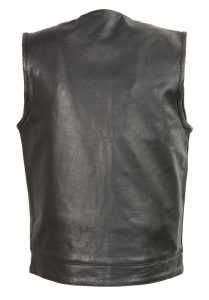 Club Vest CVM3711 Men’s Black Leather Vest with Seamless Back Design - Image 2