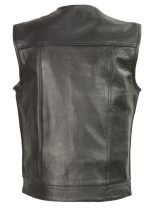 Club Vest CVM3721 Men’s Black Collarless Leather Motorcycle Vest - Image 2