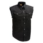 Milwaukee Leather DM1002 Men’s Black Lightweight Denim Shirt with Frayed Cut Off Sleeveless