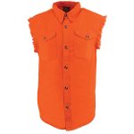 Milwaukee Leather DM1003 Men’s Orange Lightweight Denim Shirt with Sleeveless Frayed Cut Off - Image 6