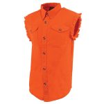 Milwaukee Leather DM1003 Men’s Orange Lightweight Denim Shirt with Sleeveless Frayed Cut Off - Image 5