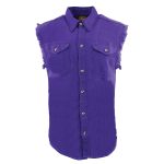 Milwaukee Leather DM1006 Men’s Purple Lightweight Denim Shirt with with Frayed Cut Off Sleeveless Look - Image 6