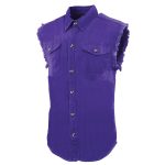 Milwaukee Leather DM1006 Men’s Purple Lightweight Denim Shirt with with Frayed Cut Off Sleeveless Look - Image 5