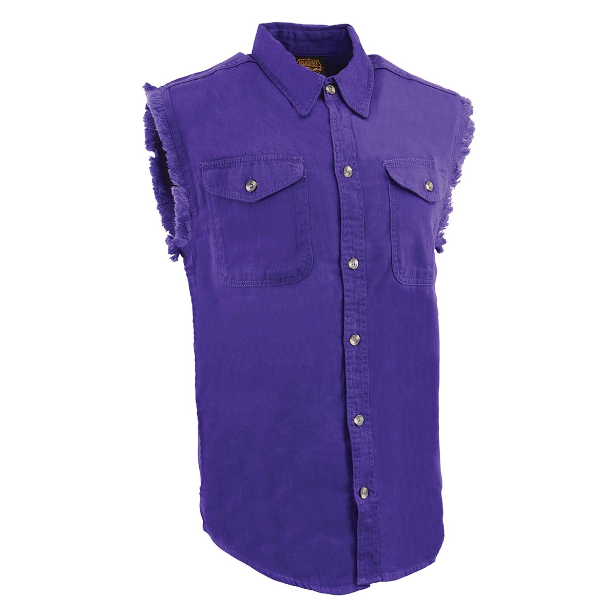 Milwaukee Leather DM1006 Men’s Purple Lightweight Denim Shirt with with Frayed Cut Off Sleeveless Look