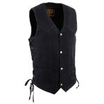 Milwaukee Leather DM1315 Men’s Black Classic Denim Western Style Cowboy Biker Vest with Adjustable Side Laces