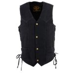 Milwaukee Leather DM1315 Men’s Black Classic Denim Western Style Cowboy Biker Vest with Adjustable Side Laces - Image 6