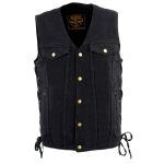 Milwaukee Leather DM1360 Men’s Classic Black Denim Motorcycle Biker Riders Vest w/ Adjustable Side Laces - Image 7