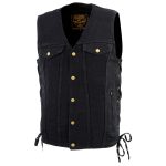 Milwaukee Leather DM1360 Men’s Classic Black Denim Motorcycle Biker Riders Vest w/ Adjustable Side Laces - Image 8