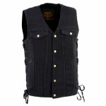 Milwaukee Leather DM1360 Men’s Classic Black Denim Motorcycle Biker Riders Vest w/ Adjustable Side Laces