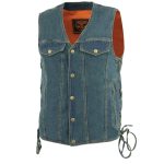 Milwaukee Leather DM1360 Men’s Classic Blue Denim Motorcycle Biker Riders Vest w/ Adjustable Side Laces - Image 7