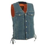 Milwaukee Leather DM1360 Men’s Classic Blue Denim Motorcycle Biker Riders Vest w/ Adjustable Side Laces