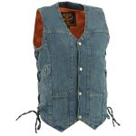Milwaukee Leather DM1989 Men’s Blue Denim ’10 Pocket’ Motorcycle Bikers Rider Vest with Side Laces