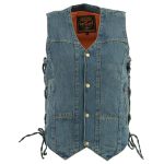 Milwaukee Leather DM1989 Men’s Blue Denim ’10 Pocket’ Motorcycle Bikers Rider Vest with Side Laces - Image 7