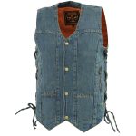 Milwaukee Leather DM1989 Men’s Blue Denim ’10 Pocket’ Motorcycle Bikers Rider Vest with Side Laces - Image 6